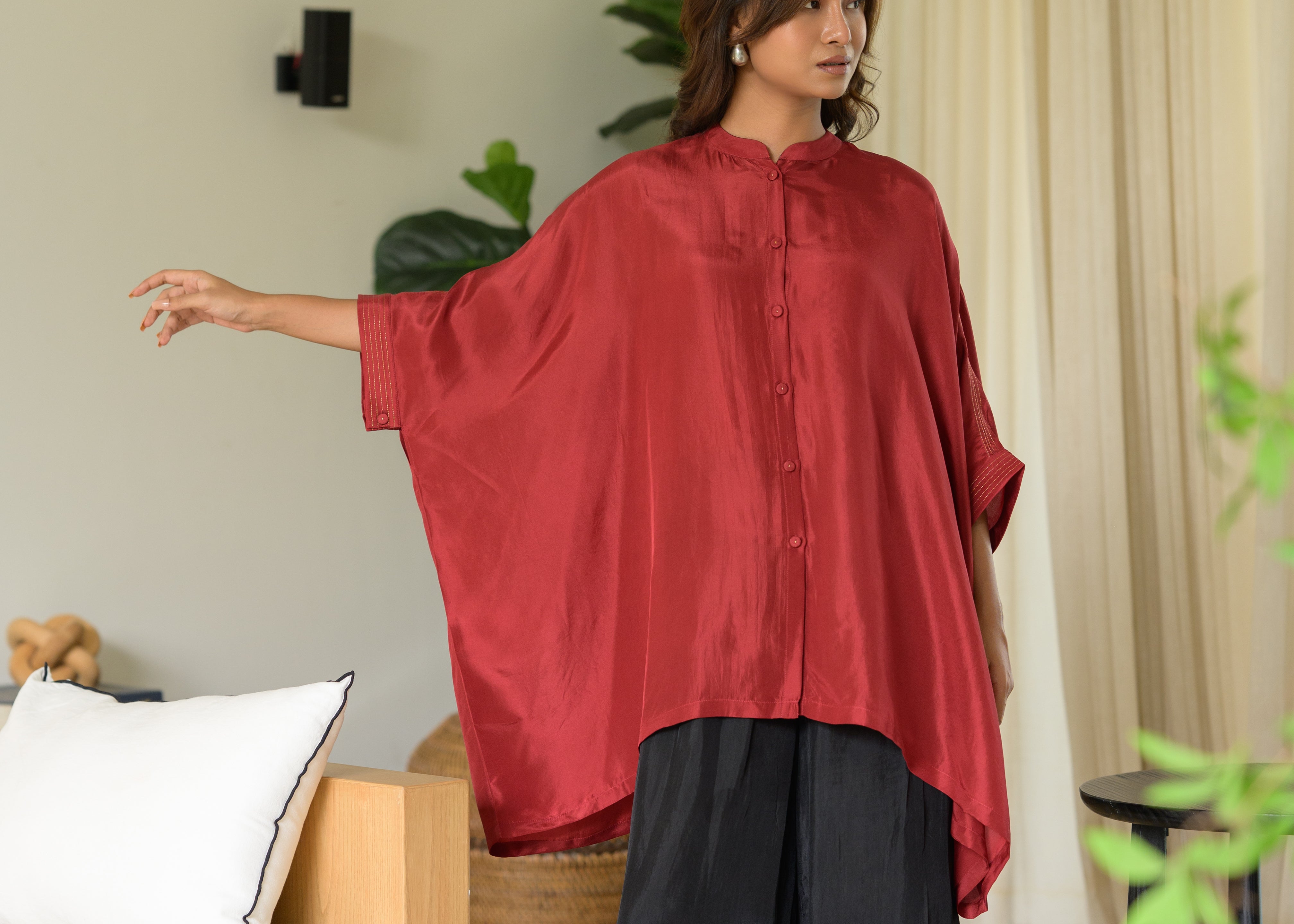 Nightfall & Ruby Silk Kaftan Top