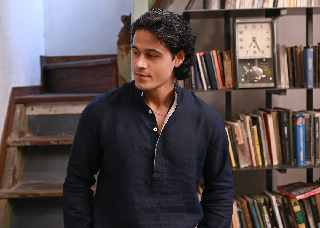 Blue Mandarin Linen Shirt